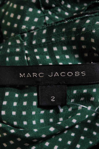 Marc Jacobs Womens Back Zip Crew Neck Check Silk Dress Green White Size 2