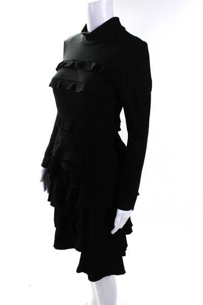 Amelia Toro Womens Back Zip Long Sleeve Mock Neck Tiered Dress Black Size 4