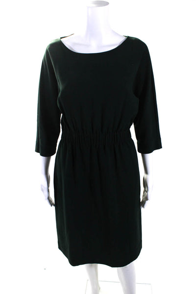 COS Womens 3/4 Sleeve Scoop Neck Elastic Waist Shift Dress Dark Green Size 6