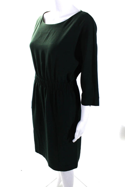 COS Womens 3/4 Sleeve Scoop Neck Elastic Waist Shift Dress Dark Green Size 6