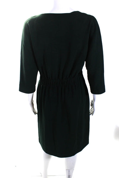 COS Womens 3/4 Sleeve Scoop Neck Elastic Waist Shift Dress Dark Green Size 6