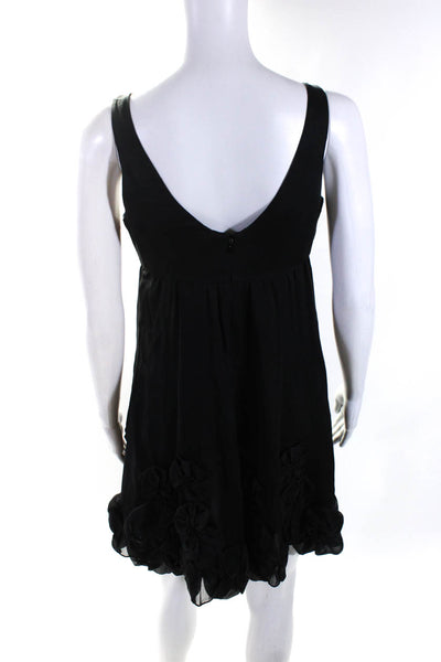 Rebecca Taylor Womens Black Floral Textured V-Neck Sleeveless Shift Dress Size 2