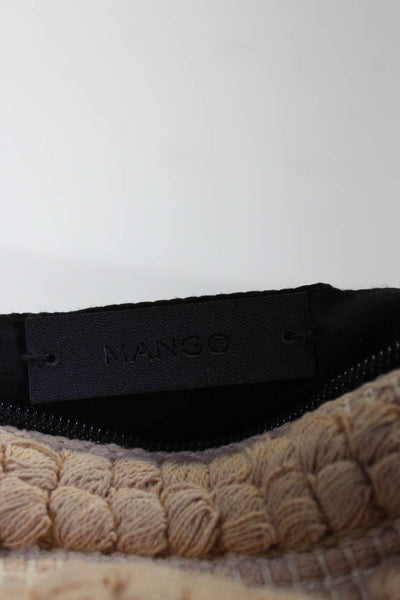 Mango Womens Woven Jacquard Tassel Zip Top Clutch Handbag Beige Black