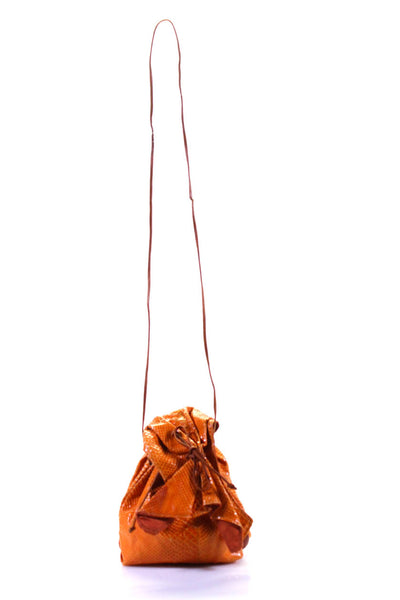 Carlos Falchi Womens Small Snakeskin Flap Pouch Crossbody Handbag Orange