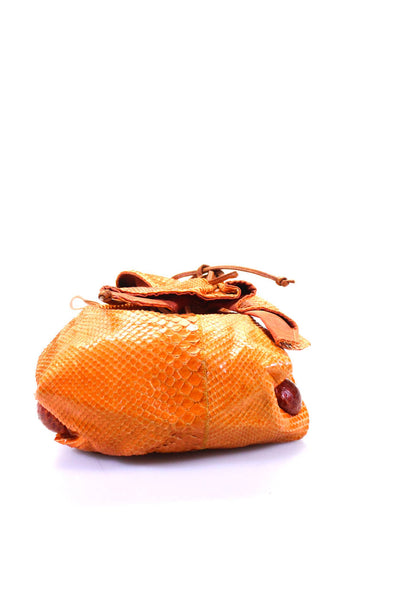 Carlos Falchi Womens Small Snakeskin Flap Pouch Crossbody Handbag Orange
