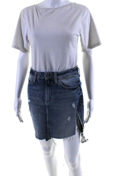 &Denim Womens Distressed Front Slit Denim Cutoff Mini Skirt Blue Size Small