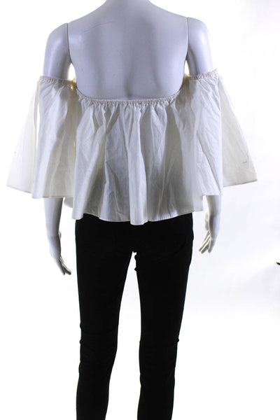 N/Nicholas Womens Elastic Off Shoulder Short Sleeve Crop Top Blouse White Size 4