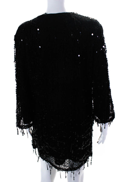 Zara Womens 3/4 Sleeve V Neck Lace Sequin Overlay Dress Black Size Small