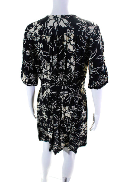 Ba&Sh Womens Button Front Short Sleeve Floral Shift Dress Black White Size 4