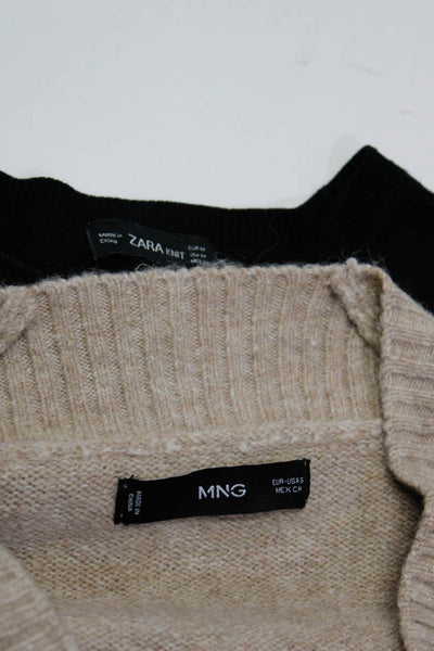 Zara Knit MNG Womens Knit Round Neck Long Sleeve Top Black Size M S Lot 2