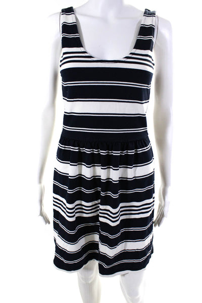 J Crew Womens Back Zip Scoop Neck Striped Knit Dress Navy White Cotton Size XS