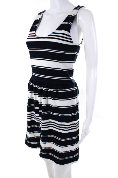 J Crew Womens Back Zip Scoop Neck Striped Knit Dress Navy White Cotton Size XS