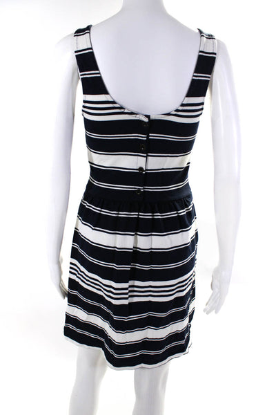 J Crew Womens Back Zip Scoop Neck Striped Knit Dress Navy White Cotton Size XS