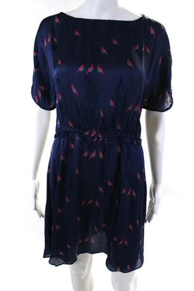 Marc By Marc Jacobs Womens Short Sleeve Bird Printed A Line Dress Navy Size XS