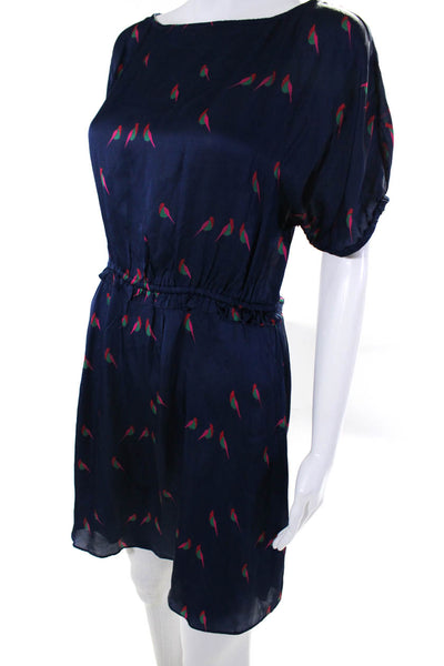 Marc By Marc Jacobs Womens Short Sleeve Bird Printed A Line Dress Navy Size XS