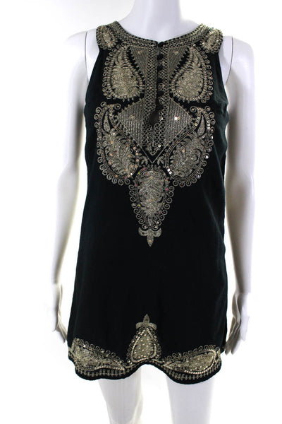 Free People Womens Sleeveless V Neck Embroidered Dress Cotton Black Size 0