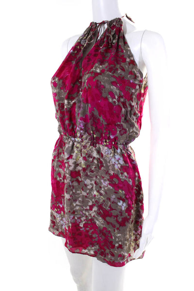 Parker Womens Sleeveless Abstract Silk Keyhole Dress Pink Brown Size Small