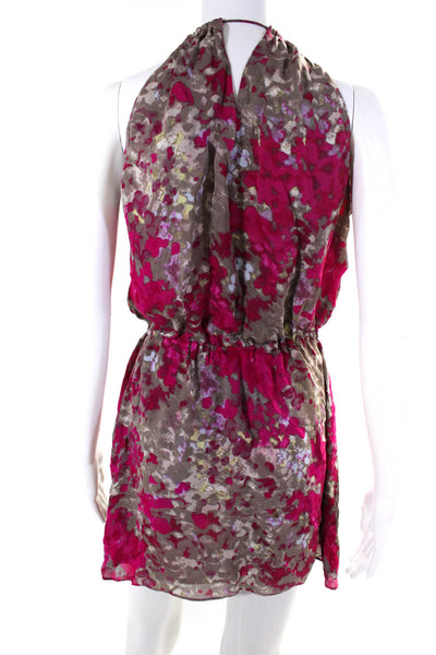 Parker Womens Sleeveless Abstract Silk Keyhole Dress Pink Brown Size Small