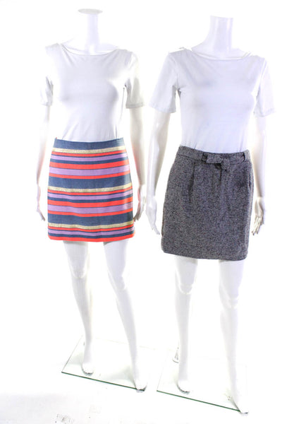 J Crew Womens Striped Knit Pencil Skirts Brown Blue Wool Cotton Size 0 Lot 2