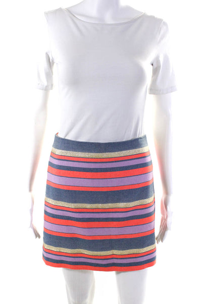 J Crew Womens Striped Knit Pencil Skirts Brown Blue Wool Cotton Size 0 Lot 2