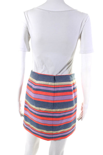 J Crew Womens Striped Knit Pencil Skirts Brown Blue Wool Cotton Size 0 Lot 2