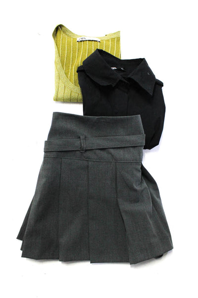 Zara Womens Skirt Glittery Green Ribbed Scoop Neck Tank Top Size M L Lot 3