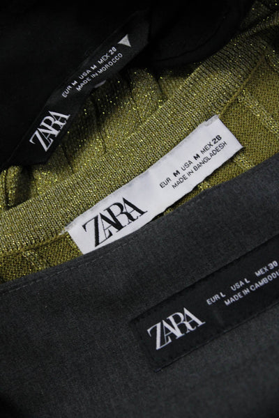 Zara Womens Skirt Glittery Green Ribbed Scoop Neck Tank Top Size M L Lot 3