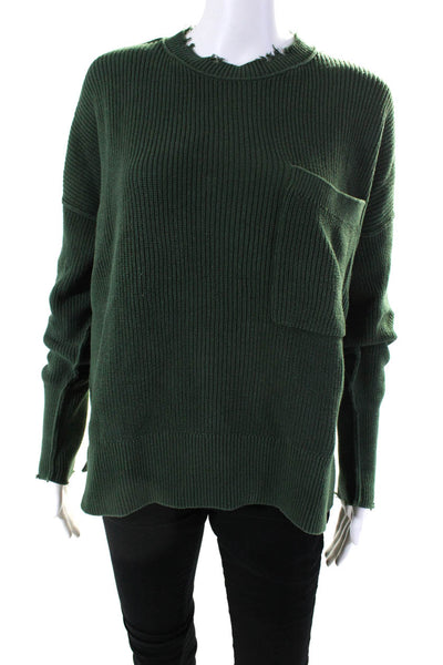 Pistola Womens Green Cotton Distress Crew Neck Pullover Sweater Top Size M
