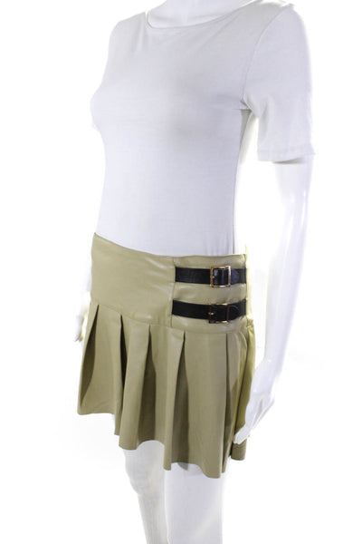 We Wore What Womens Green Vegan Leather Buckle Detail Skater Skort Skirt Size M