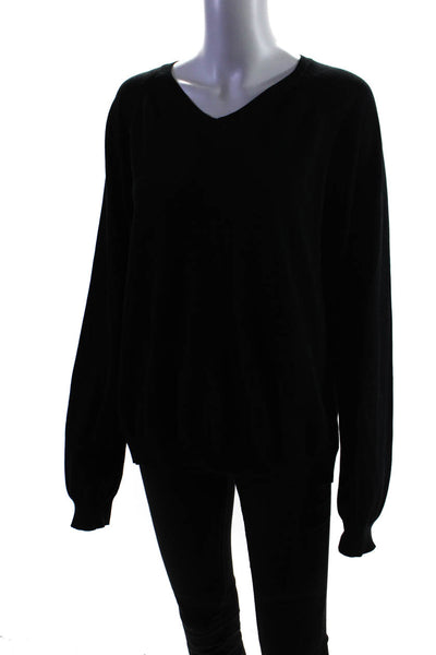 Calvin Klein Womens Cotton V-Neck Long Sleeve Pullover Top Black Size XL