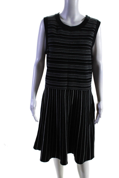 Kate Spade Womens Striped Print Sleeveless Fit & Flare Dress Black Size XL