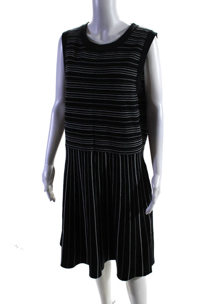 Kate Spade Womens Striped Print Sleeveless Fit & Flare Dress Black Size XL