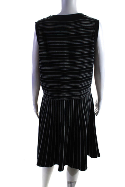 Kate Spade Womens Striped Print Sleeveless Fit & Flare Dress Black Size XL