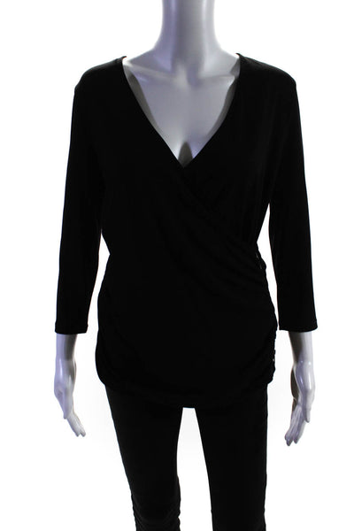 Michael Michael Kors Women's V-Neck 3/4 Sleeves Cinch Blouse Black Size M