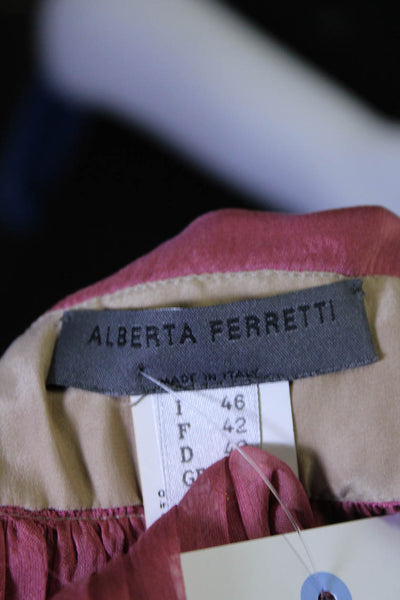 Alberta Ferretti Women's V-Neck Sleeveless Pleated Embellish Blouse Pink Size 10