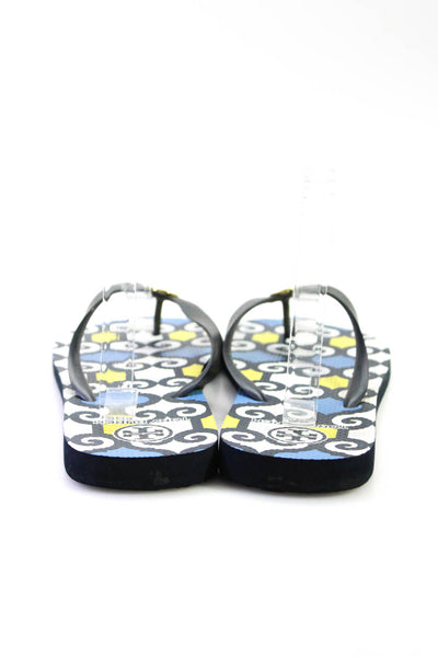 Tory Burch Womens Navy Blue Printed Thong Flip Flop Sandals Shoes Size L