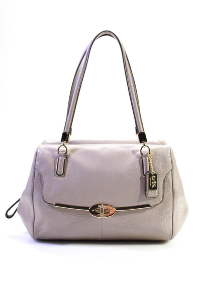 Coach Womens Pebbled Leather Zippered Top Handle Crossbody Handbag Taupe Purple