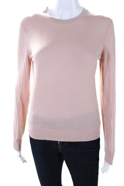 Theory Womens Wool Long Sleeve Round Neck Pullover Sweater Top Pink Size S