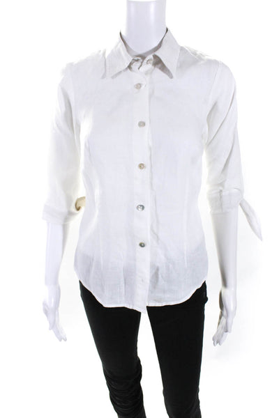 DEA Womens Linen Tied Long Sleeve Buttoned Darted Blouse Top White Size XS