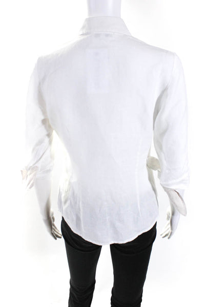 DEA Womens Linen Tied Long Sleeve Buttoned Darted Blouse Top White Size XS