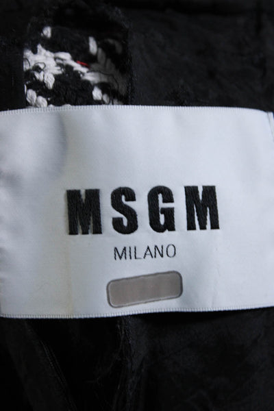 MSGM Womens Woven Houndstooth Fringe Blazer Jacket Black White Red IT 46
