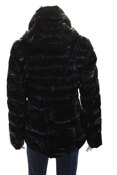 Dawn Levy Womens Shiny Hooded Down Filled Puffer Coat Black Size Medium