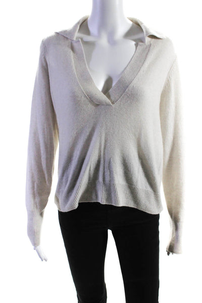 525 Womens Beige Cashmere Collar V-Neck Long Sleeve Pullover Sweater Top Size XS