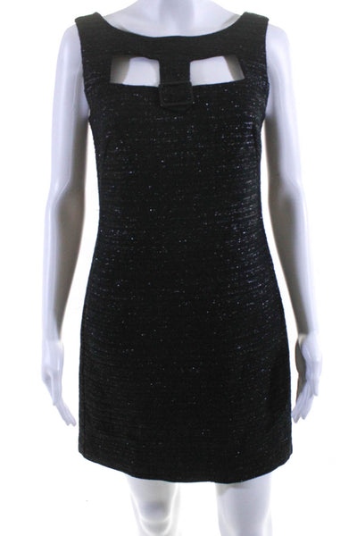 Trina Turk Womens Cotton Metallic Cut Out Lined Mini Sheath Dress Black Size 0