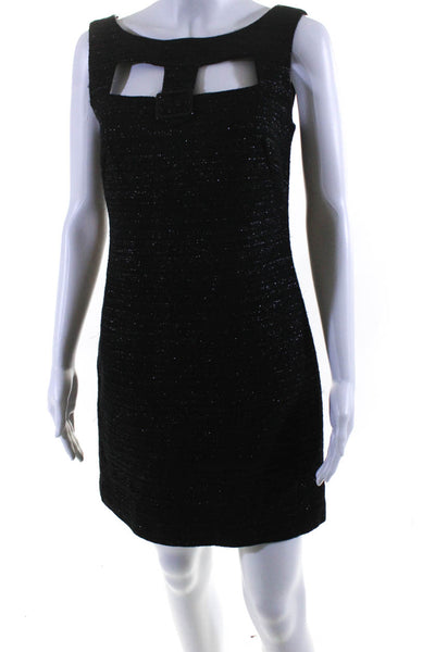 Trina Turk Womens Cotton Metallic Cut Out Lined Mini Sheath Dress Black Size 0