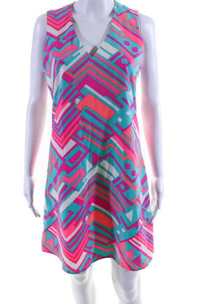 Julie Brown Womens Abstract Print V-Neck Sleeveless Tank Dress Multicolor Size 2