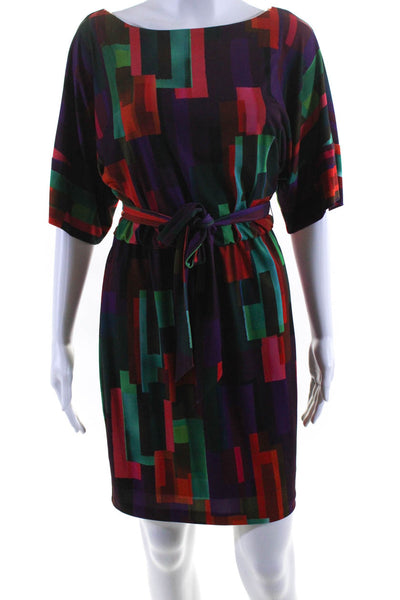 Trina Turk Womens Abstract Print Boat Neck Mini Blouson Dress Multicolor Size 2