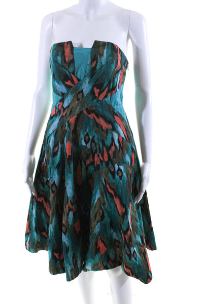 Girls From Savoy Womens Abstract Print Notched Bodice Fit & Flare Dress Blue 4