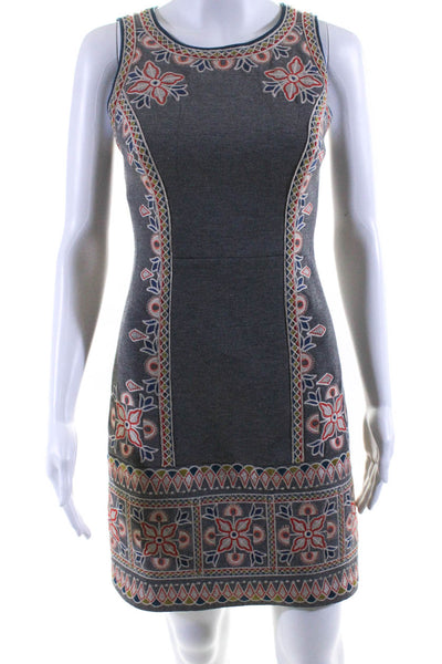 Maeve Anthropologie Womens Embroidered Sleeveless Sheath Dress Gray Size 0