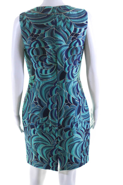 Trina Turk Womens Metallic Abstract Print Sleeveless Sheath Dress Blue Size S